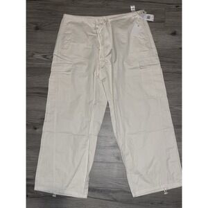Good American Women's Parachute Pants Cloud White Size XL Cargo, Barrel‎ Leg NWT